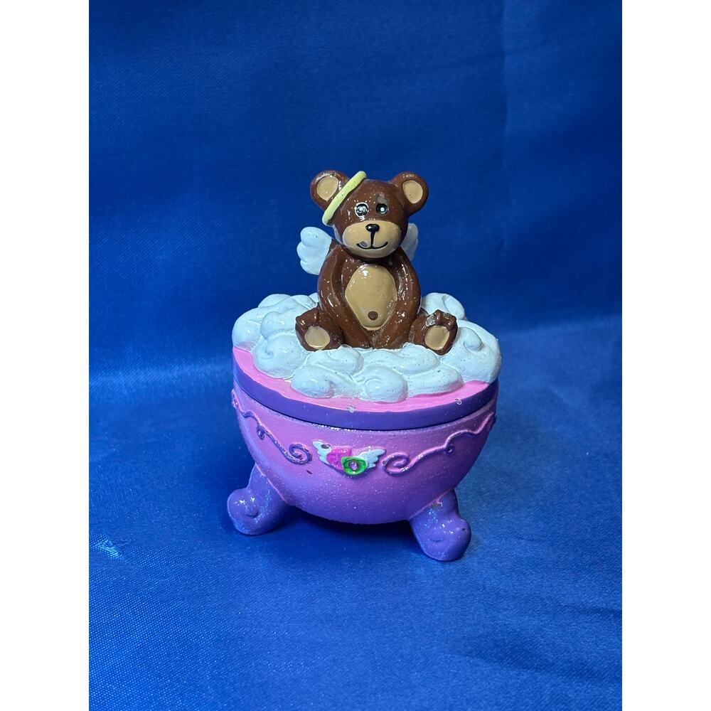 Vintage Bear Angel Round Claire's 2006 Trinket Box